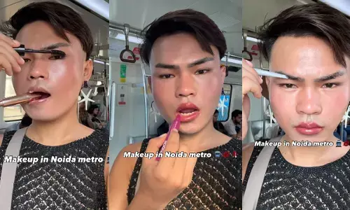 Video of man applying makeup in metro goes viral