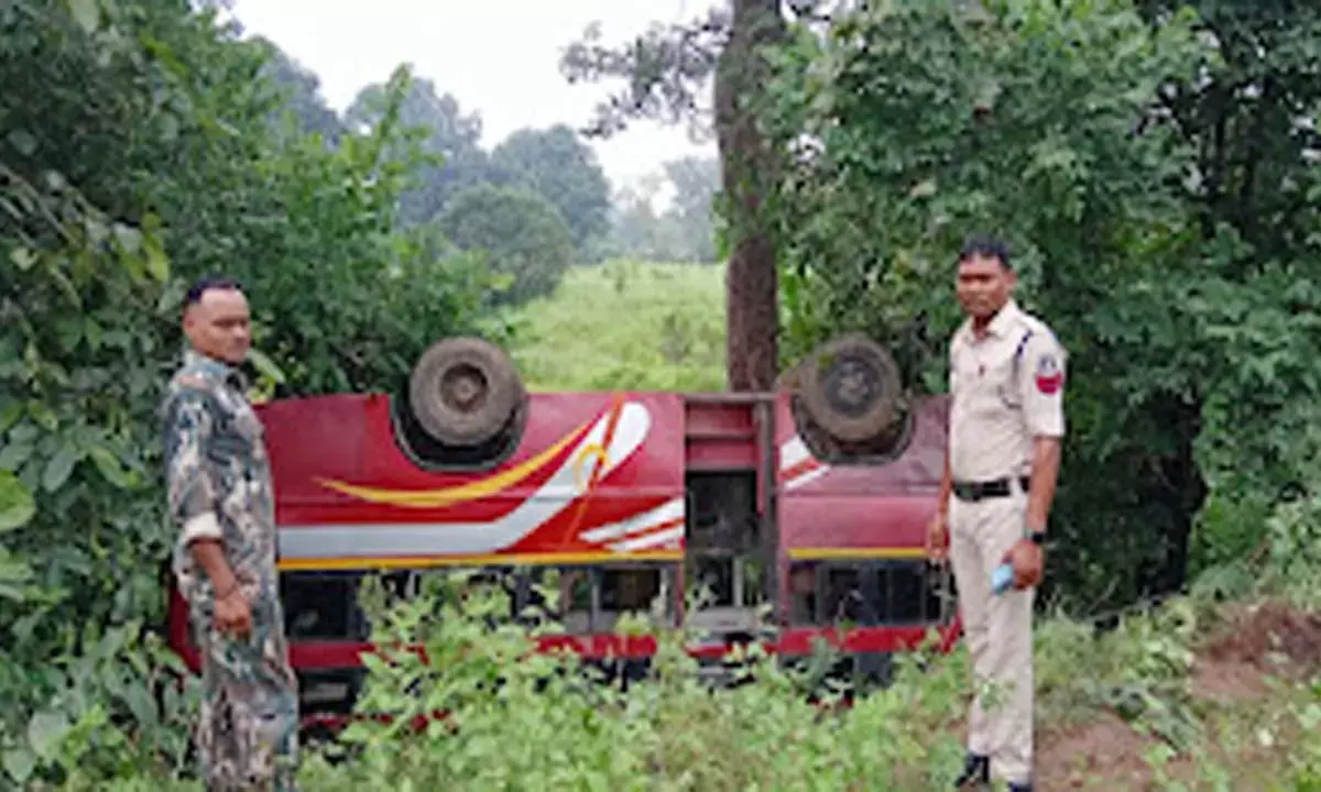 अनियंत्रित होकर यात्री बस पलटी