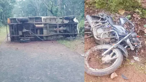 पिकअप वाहन और बाइक में जोरदार टक्कर पिकअप वाहन और बाइक में जोरदार टक्कर