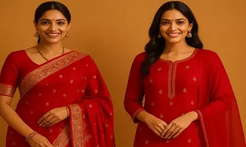 त्योहारों के लिए लाल रंग की साड़ी और सूट त्योहारों के लिए लाल रंग की साड़ी और सूट