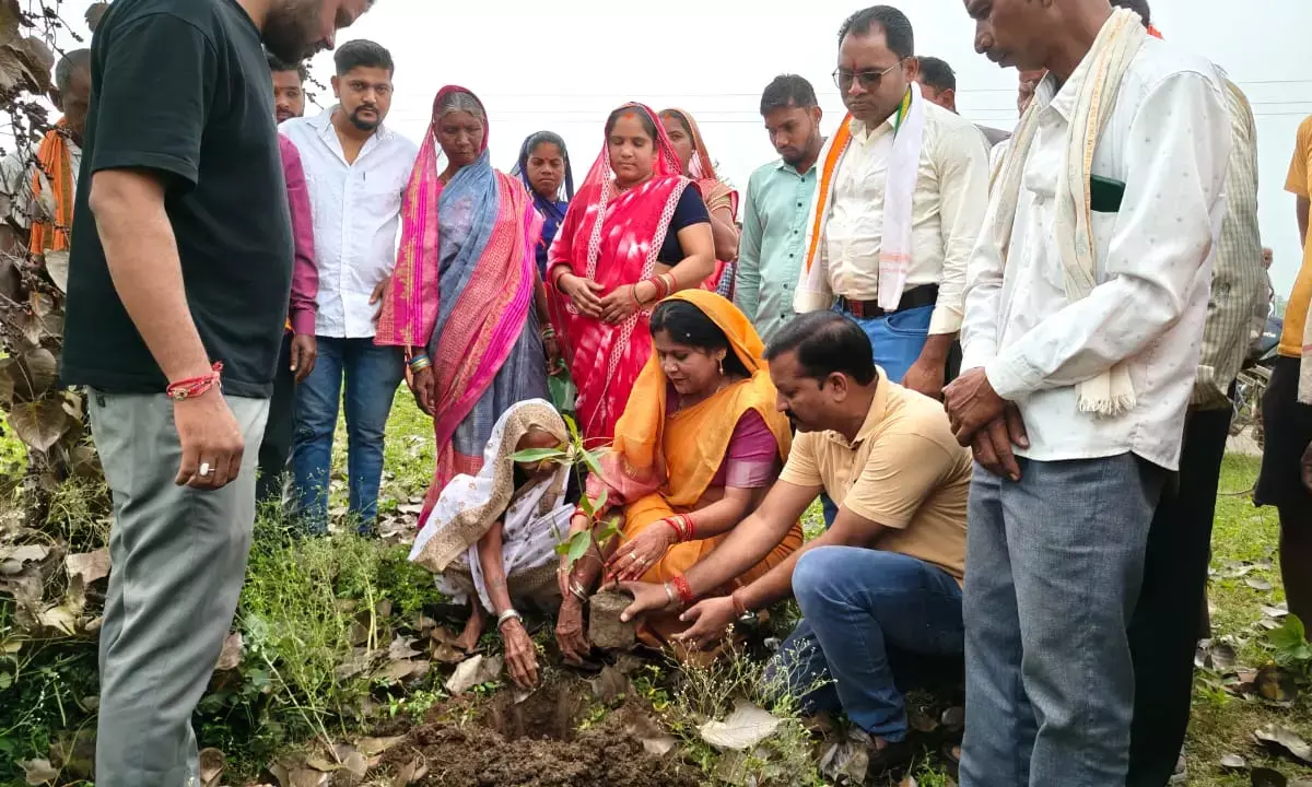 पीपल पेड़ की याद में बनेगा हनुमान मंदिर : वृद्धा के हाथों कराया गया भूमिपूजन, स्थानीय विधायक और जनपद सदस्य देंगे पैसे