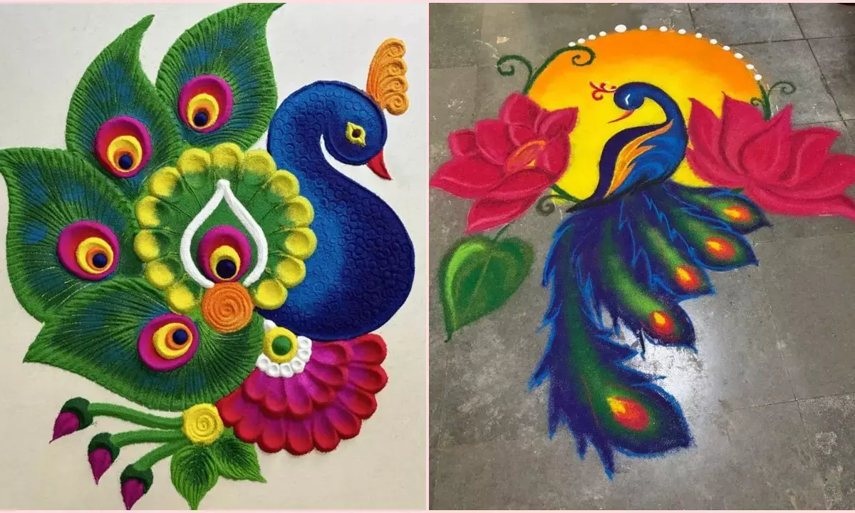 Peacock Rangoli Design For Diwali 2025
