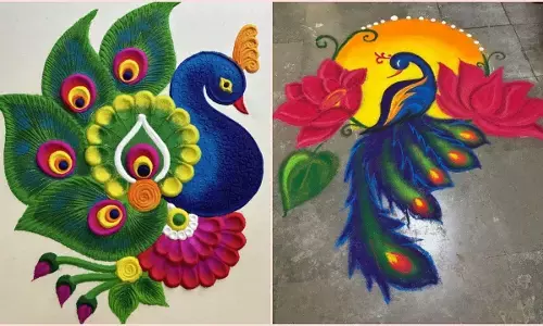 Peacock Rangoli Design For Diwali 2025