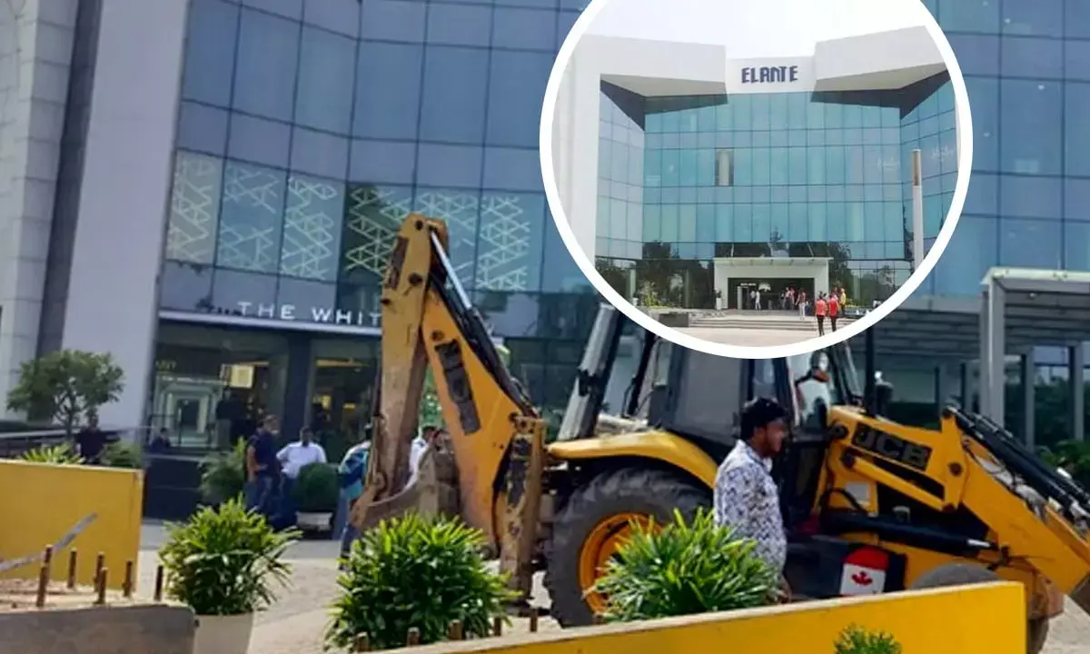 Bulldozer action on Elante Mall