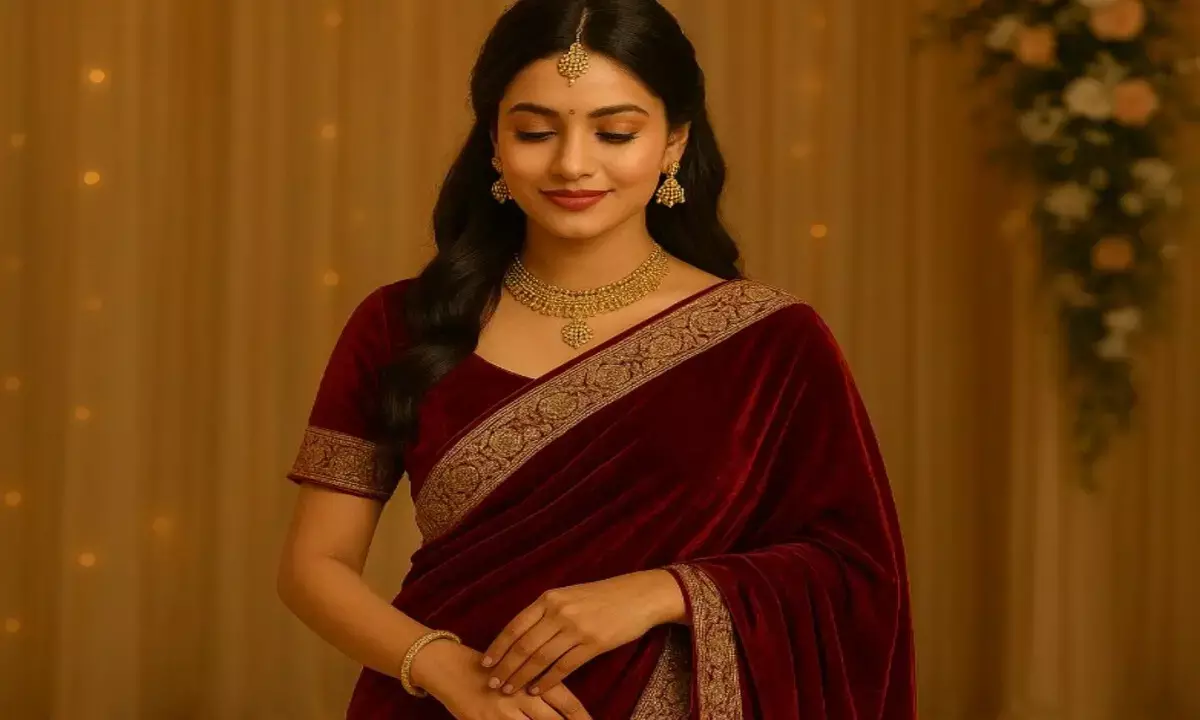 वेलवेट साड़ी लुक