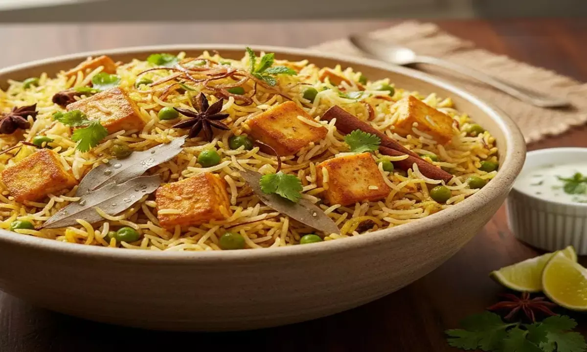 Paneer Matar Biryani recipe at home