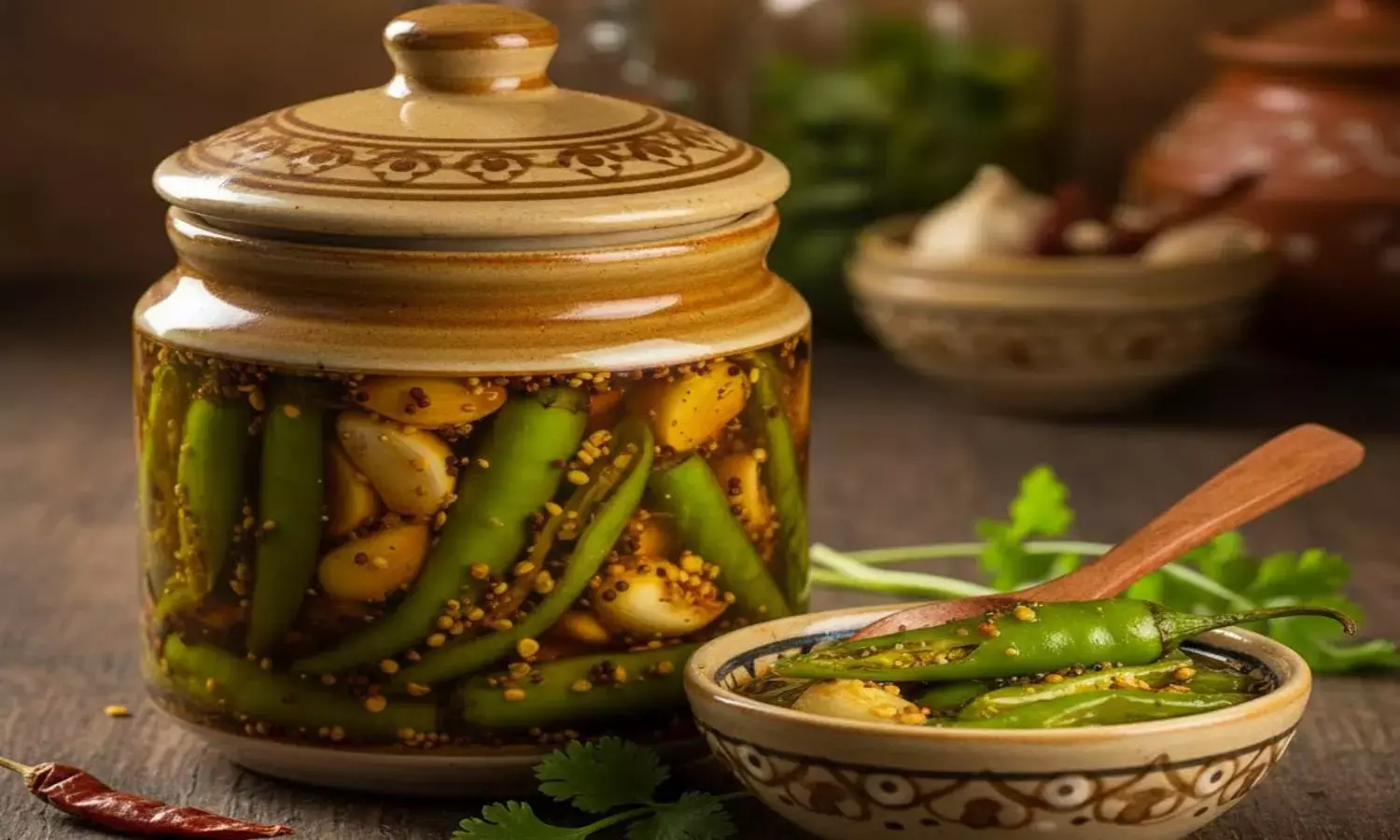 how to make green chili garlic pickle at home