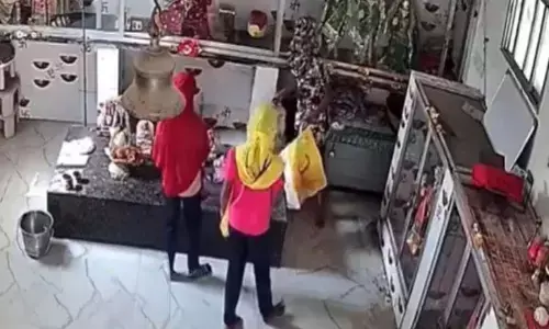 भूतेश्वर महादेव मंदिर की दानपेटी चोरी करती हुई लड़कियां