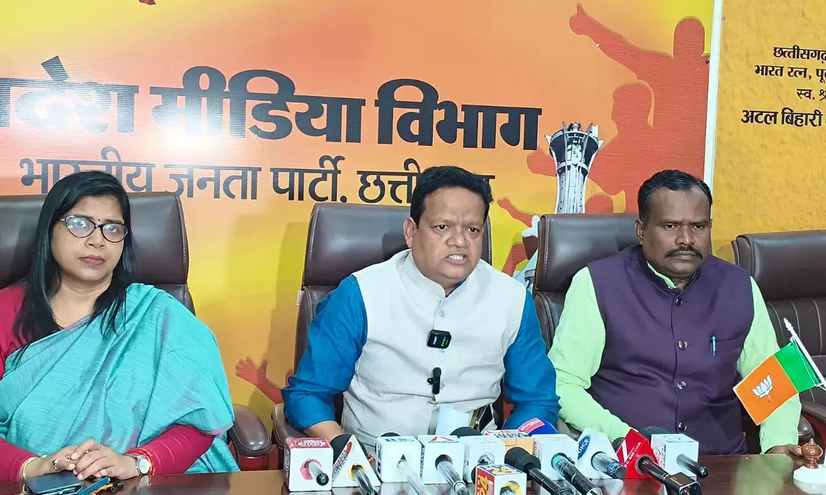 पत्रकारों से चर्चा करते हुए भाजपा प्रवक्ता