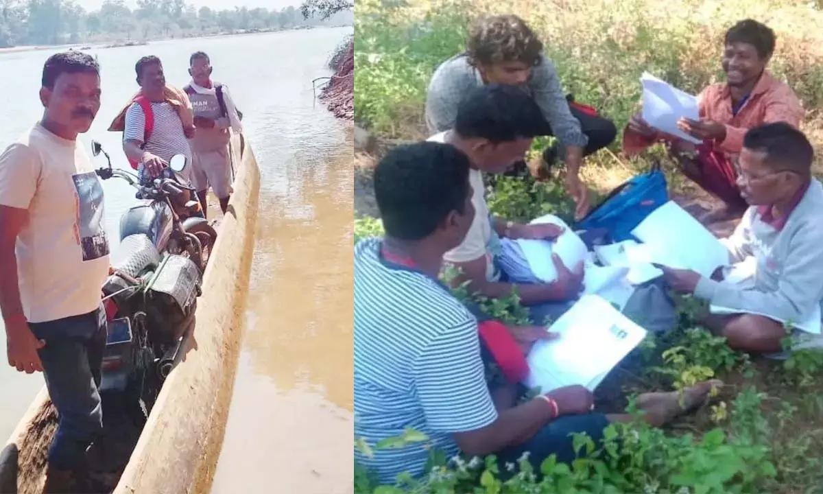 दंतेवाड़ा-बीजापुर जिले में कर्मचारी नदी- पहाड़ और जंगल पार कर एसआईआर अभियान में जुटे