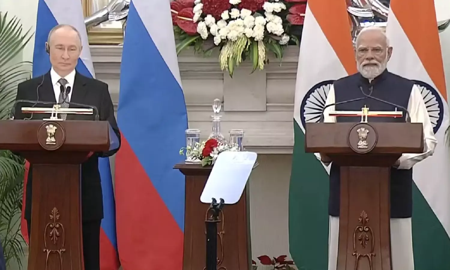 putin india visit: PM मोदी और रूसी प्रेसिडेंट पुतिन की जॉइंट प्रेस कॉन्फ्रेंस।