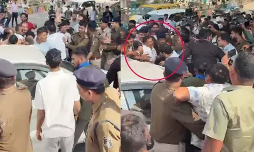 देवेंद नगर थाने के बाहर हंगामा