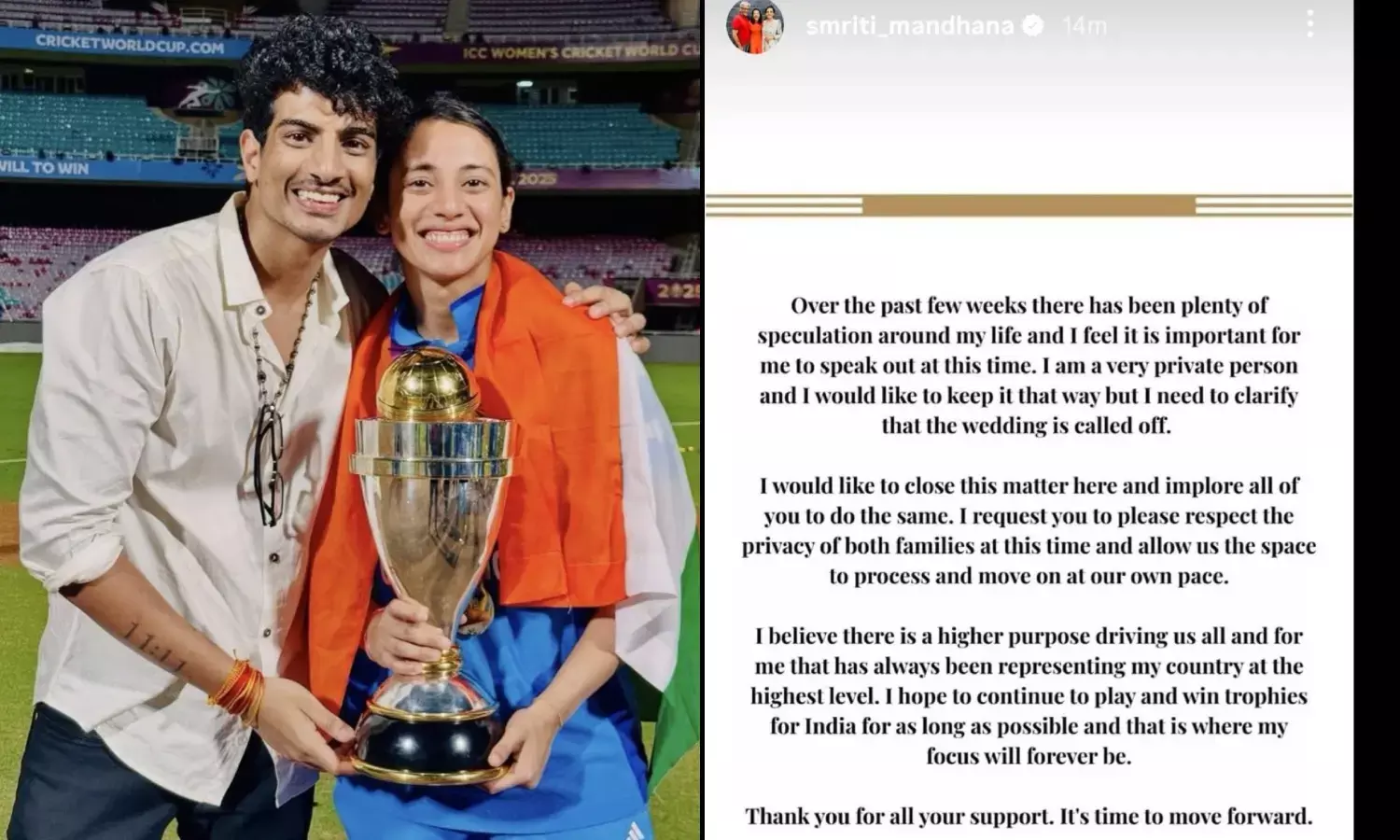 Smriti Mandhana palash muchhal Wedding Cancel statement