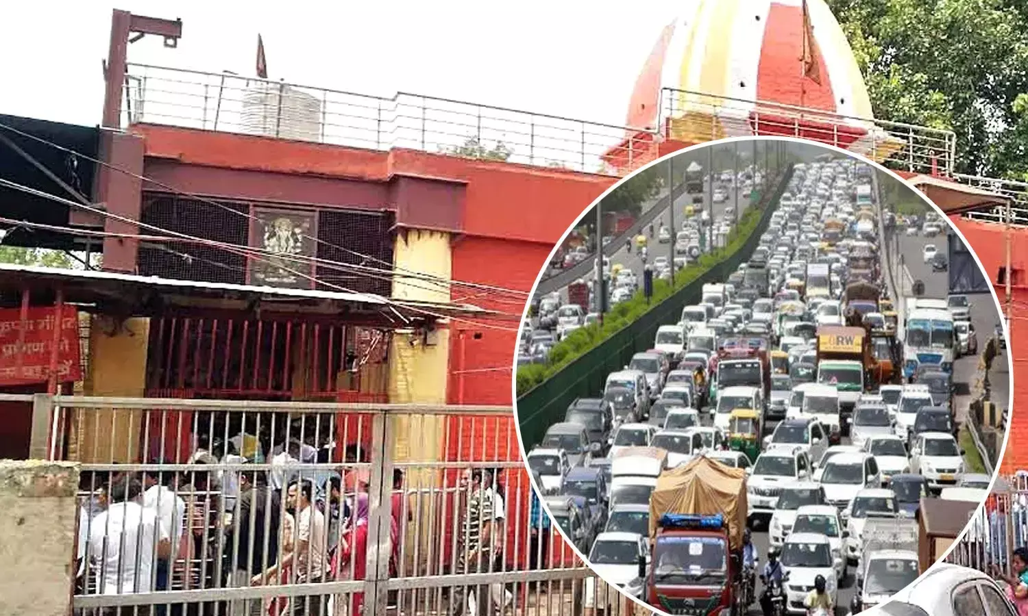 Traffic Jam on Delhi Marghat wale hanuman Mandir