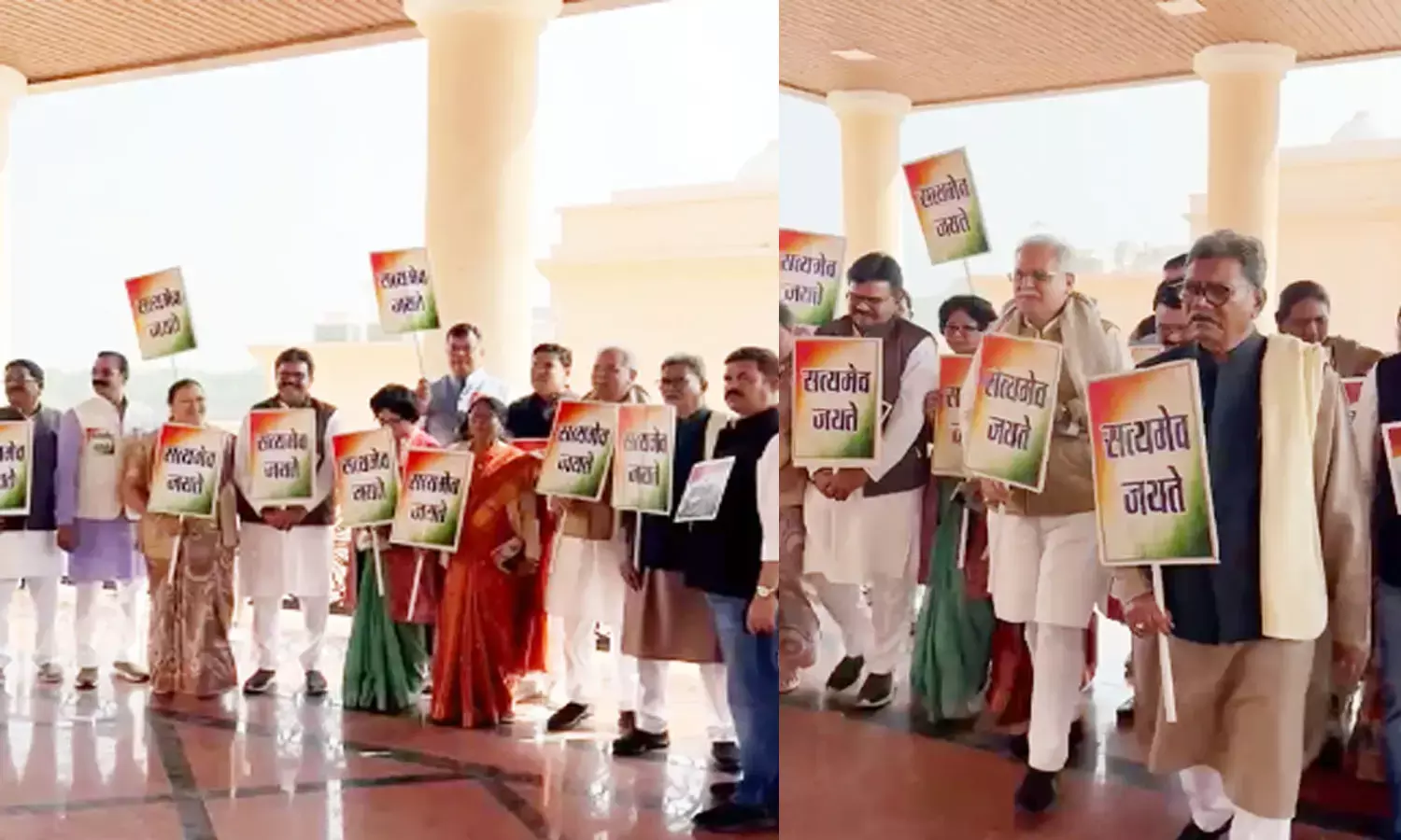 तख्तियां लेकर विधानसभा पहुंचे कांग्रेस विधायक