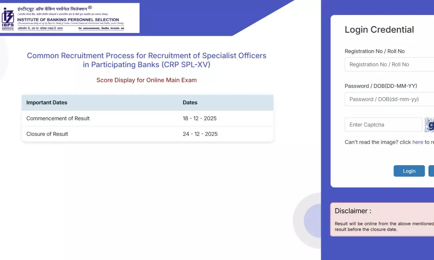 IBPS SO Mains Scorecard 2025 Download