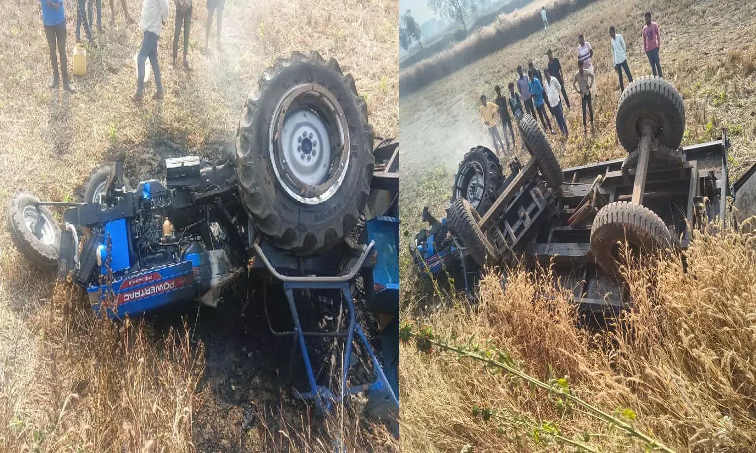 ट्रैक्टर- ट्रॉली पलटने से लगी आग : जैसे -तैसे कर चालक ने बचाई जान, पुलिस कर रही जांच