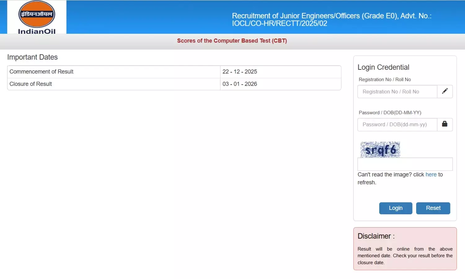 IOCL JE Result 2025 OUT