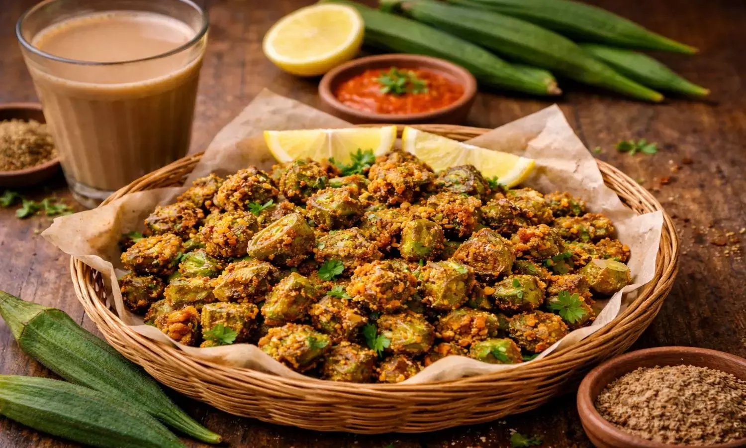 how to make bhindi popcorn snacks recipe