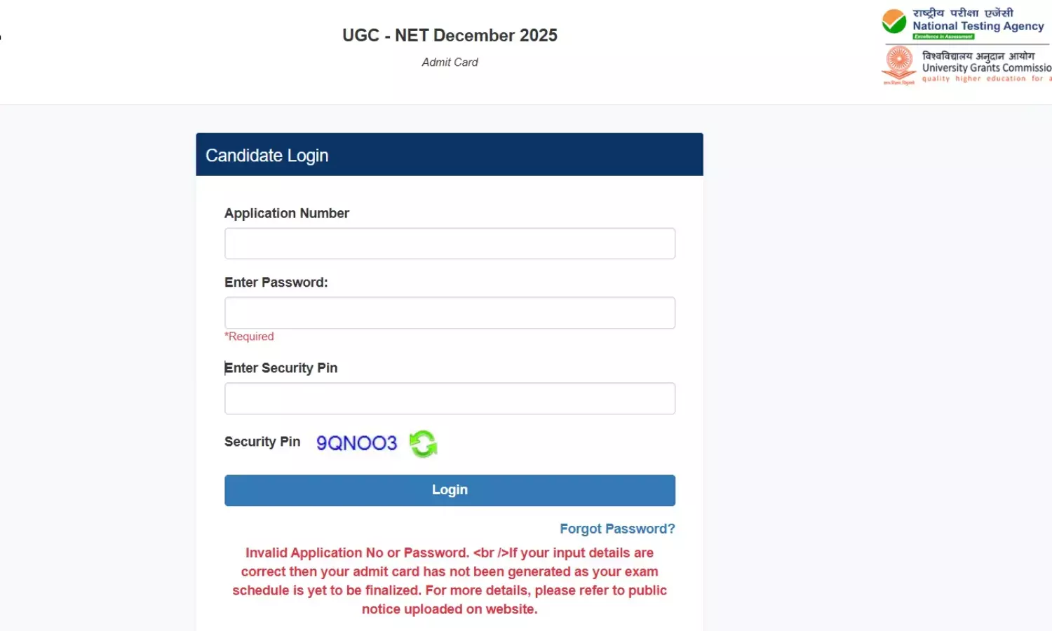 UGC NET Admit Card 2025