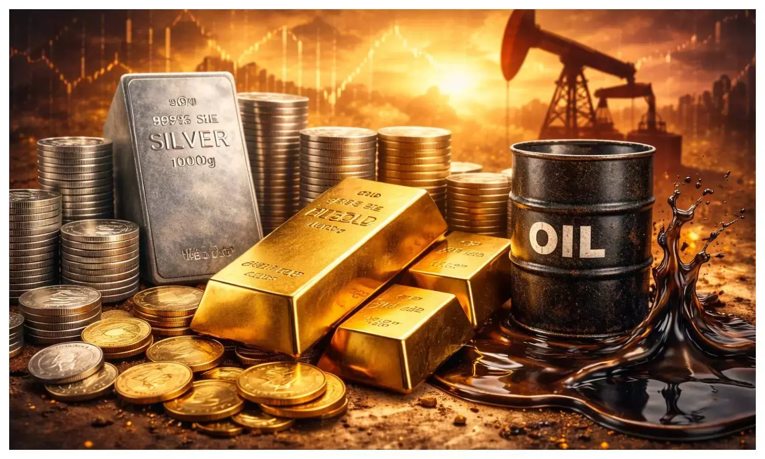 gold silver brent crude oil prices in india