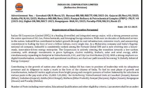 IOCL Non-Executive Recruitment 2026
