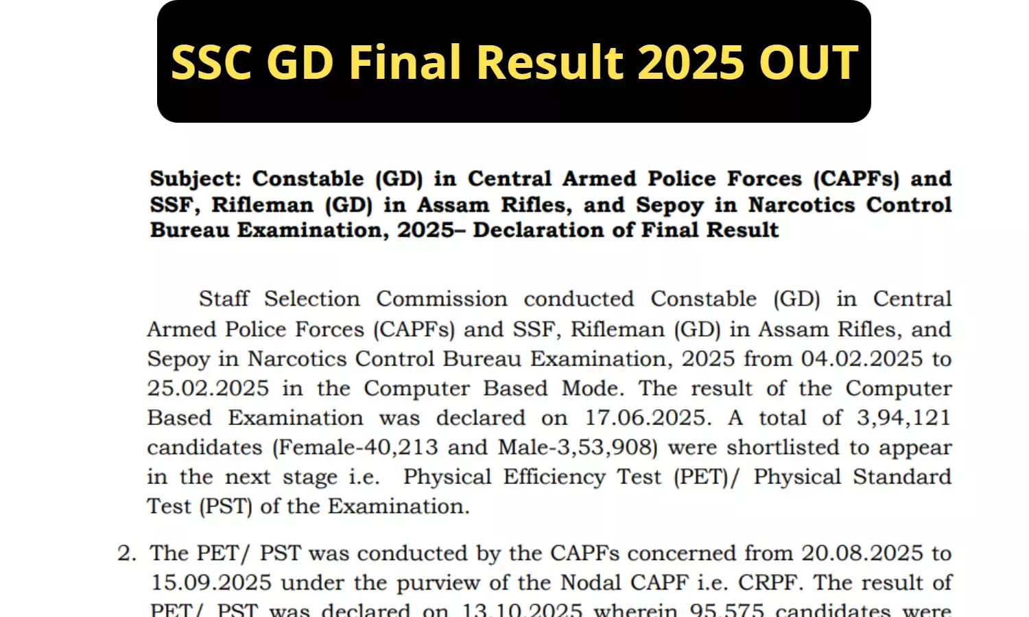 SSC GD Final Result 2025 OUT
