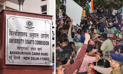 Protest outside the UGC headquarters in Delhi
