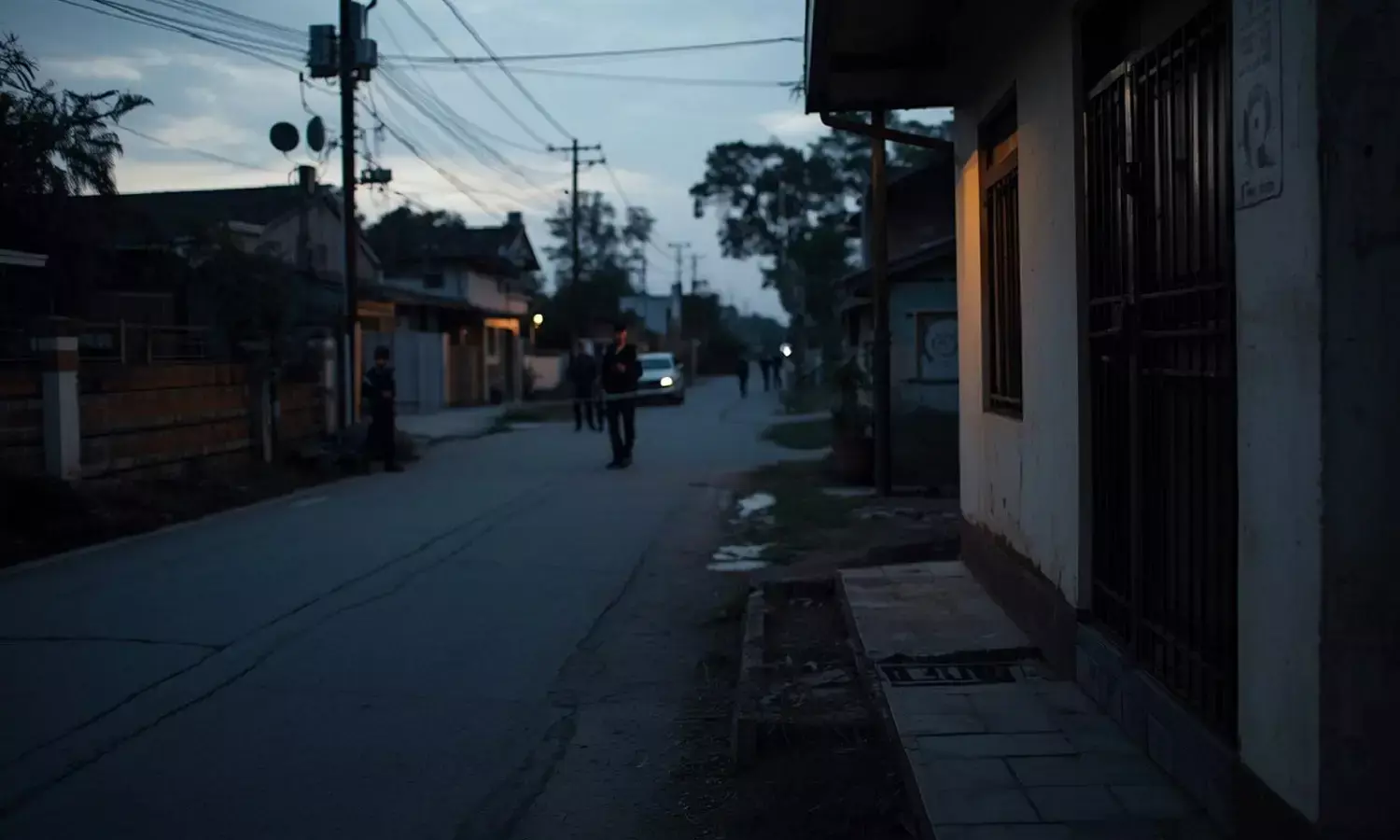 Police investigating crime case in a residential area of Morena district