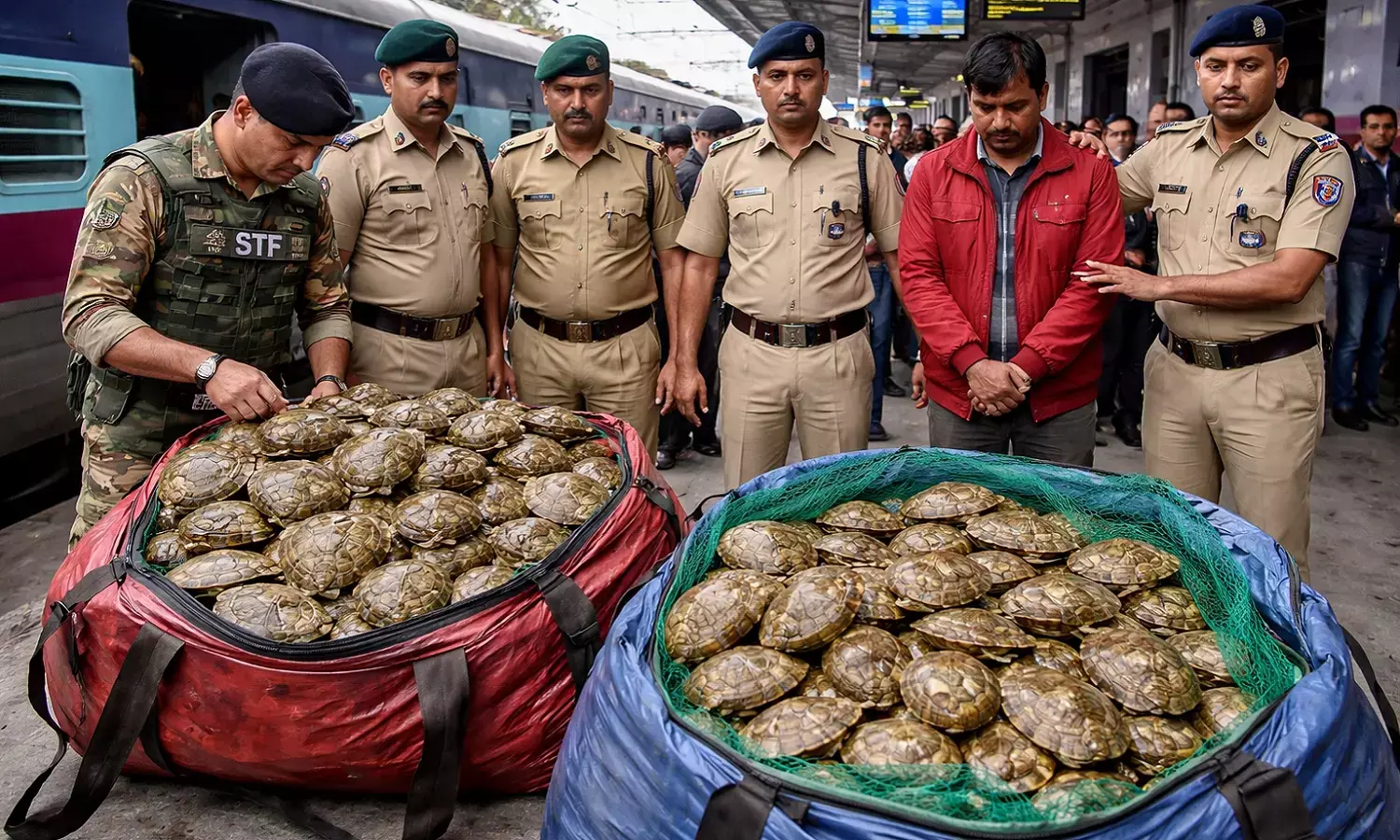 In Bhopal, 311 rare turtles were seized in a joint operation by the Forest Department, RPF, and State Tiger Strike Force.