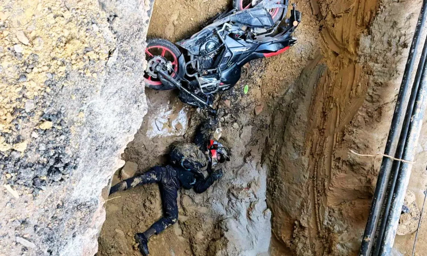 A motorcyclist died after falling into a pit dug by the Delhi Jal Board in Janakpuri Delhi